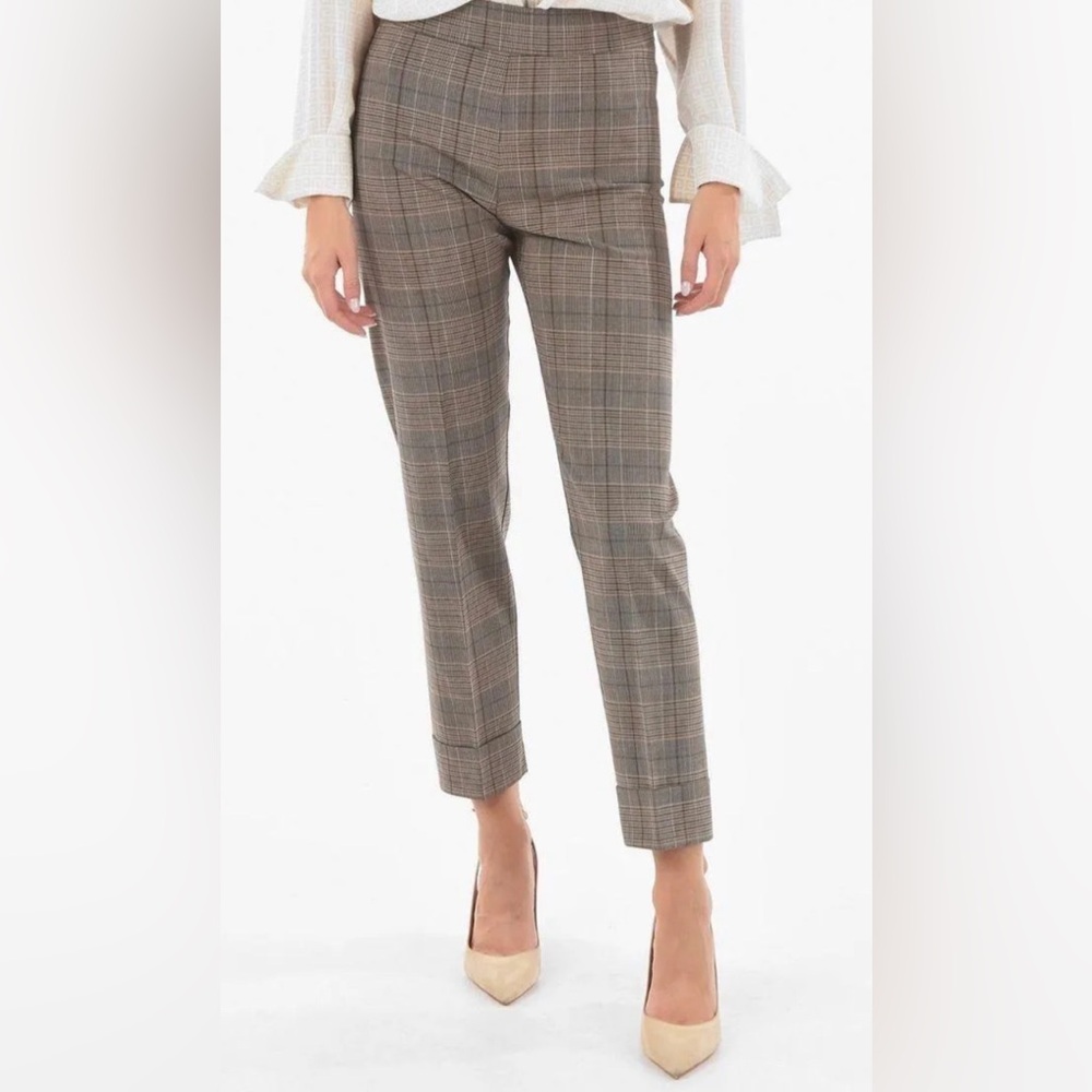 H&M Elastic Waist Plaid Slacks (Brown, Size US 10, NEW Tags Included)